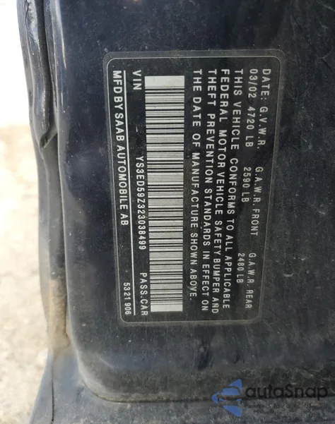 2002 Saab 9-5 Arc z USA, uszkodzony, nr VIN YS3ED59Z323038499